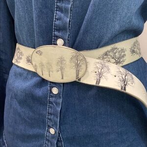 TIFA Arts Cream Tree-Patterned Leather Belt